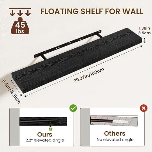 Natural Homi Floating Shelves for Wall, 40 Inch Wall Mounted Storage and Display for Living Room, Bedroom, Kitchen, Bathroom Set of 2 Black thumbnail 3