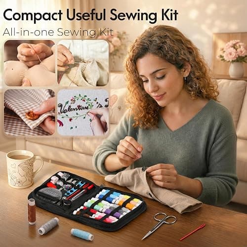 Coquimbo Sewing Kit for Adults College Dorm Essentials, Portable Sewing Supplies Accessories Contains Thread, Needles, Scissors, Gifts for Mom Grandma Women Wife Teen Girls Beginner Traveler (Black) thumbnail 3