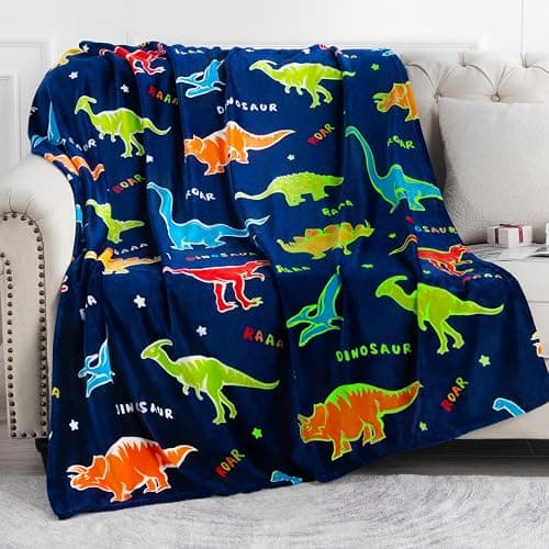 Dinosaur Gifts Toys for Boys Girls - Glow in The Dark Dino Blanket Best Christmas Birthday Valentines Easter Presents for Kids Age 1 2 3 4 5 6 7 8 9 10 Year Old Child Teen Toddler Soft Throw 50"x60" - Image 1