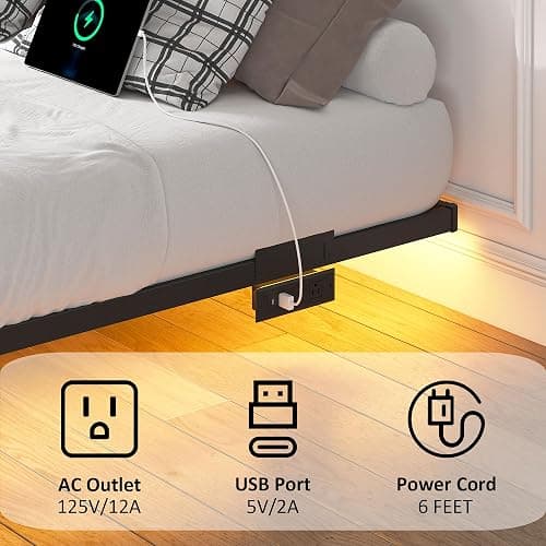 YORMDMO Floating Bed Frame Queen Size, Heavy Duty Bedframe with Smart LED Lights & Charging Station, Modern Metal Platform Bed, Easy Assembly No Box Spring Needed, 10 Inch thumbnail 4