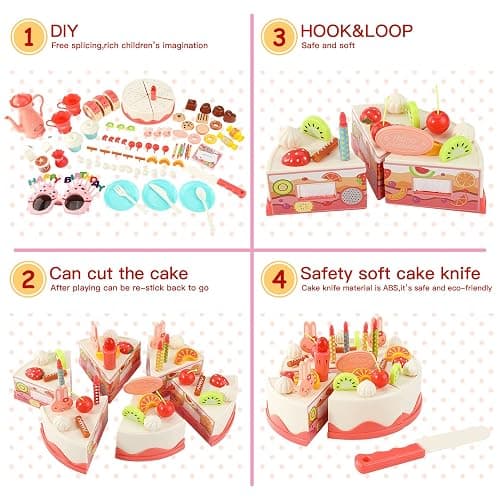 82 PCS Birthday Cake Food Play Set - Food Toy Pretend Cutting Play Cake Desserts Ice Cream and Donuts Food Toys - Birthday Gifts Toy Set for Boys Kids Girls thumbnail 9
