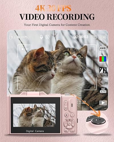 ULPTXOO 4K Digital Camera for Beginners & Teens, Compact Vlogging Camera with 180° Flip Screen, Autofocus, Easy-to-Use for Travel & YouTube, 18X Zoom, WiFi, 2 Batteries, 32GB Card thumbnail 2