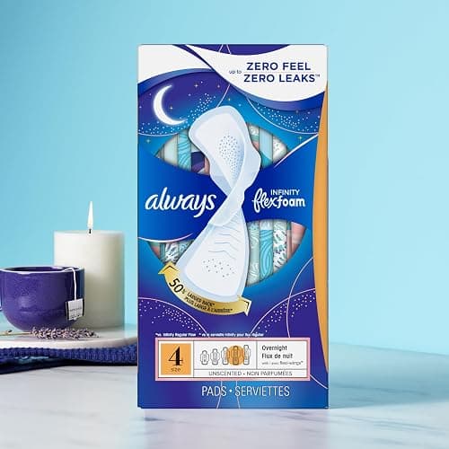 Always Infinity Feminine Pads for Women, Flexfoam Pads with Wings, Size 4, Overnight Absorbency, Unscented, 78 Count (3 Packs of 26) thumbnail 9