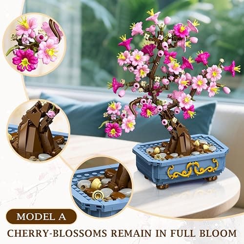 HOGOKIDS Flowers Cherry-Blossom Bonsai Building Set - 2 in 1 Artificial Bonsai Tree Plants for Home Decor & Display Cherry Botanical Building Blocks Birthday Valentine's Gift for Adults Teens (775PCS) thumbnail 5
