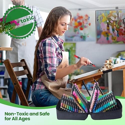 FEGLEEN 120 Colors Acrylic Paint Markers,Dual Tip Acrylic Marker Set With Fine Tip and Brush Tip Contain Metallic,Glitter,Neon,Morandi,Skin Tone Series for Rock Painting,Egg,Wood,Glass,Fabric,Crafts thumbnail 6