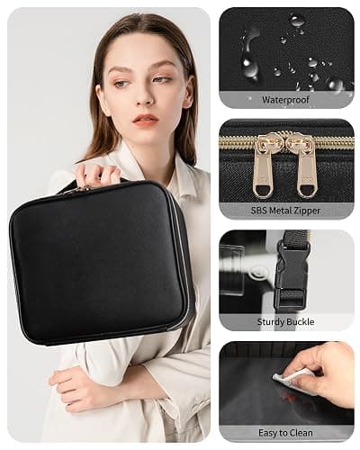 TANTO Makeup Bag With LED Mirror, Travel Makeup Case with Light up Mirror Large Cosmetic Case with 3 Color Lighted Portable Organizer Bag with Adjustable Dividers（Black） thumbnail 8