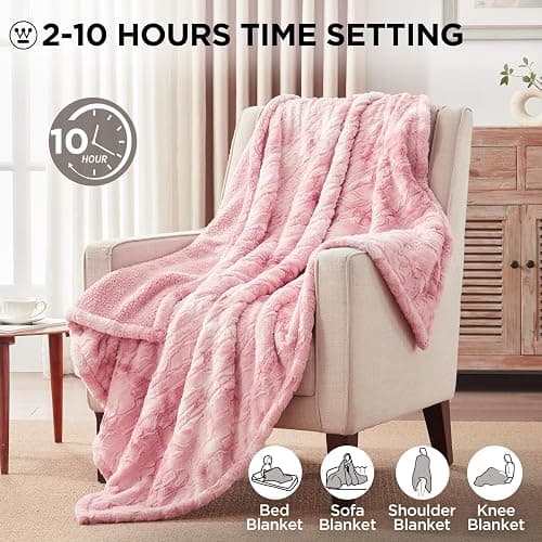 Westinghouse Electric Throw Blanket, Faux Fur Heated Blanket with 6 Heating Levels & 2-10 Hours Auto Off, Soft Cozy Sherpa Heated Blanket Washable Blanket (50" x 60" Throw Size, Pink) thumbnail 5