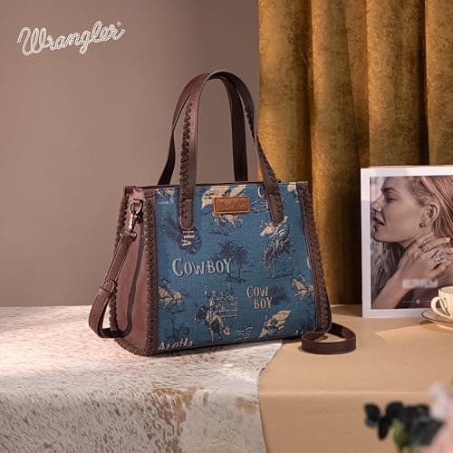 Wrangler Tote Bag Western Handbags Cowboy Print With Crossbody Strap thumbnail 2