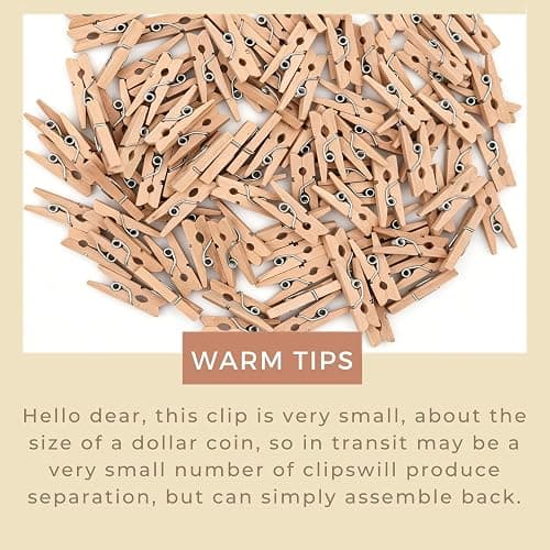 LOTIMOYIA Mini Clothes Pins 200 Pcs - 1" Wooden Clothespins with 11FT Jute Twine,Small Clothes Pins for Photos, Crafts, Home Decor & Art Projects, Reusable Multi-Purpose Clothespins for DIY Projects thumbnail 9