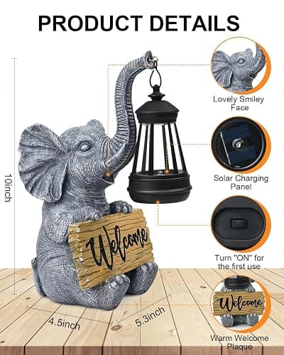 Outdoor Elephant Statues Solar Garden Decor Lights - Elephant Decoration for Garden, Balcony, Patio, Yard, Lawn - Housewarming, Fathers Day, Unique Birthday Gifts for Women Mom Grandma(Black) thumbnail 4