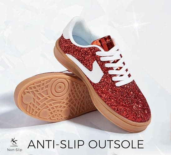 LUCKY STEP Women's Glitter Sneakers Fashion Retro Casual Sparkly Bling Shiny Dressy Bedazzled Bridal Wedding Anti Slip Walking Shoes thumbnail 5