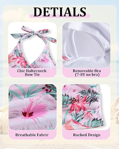 YOURUIKEY Girls Tankini Swimsuit 2 Piece Halterneck Bathing Suit Adjustable Straps and Removable Bra for Girls and Teen 7-16Y thumbnail 6