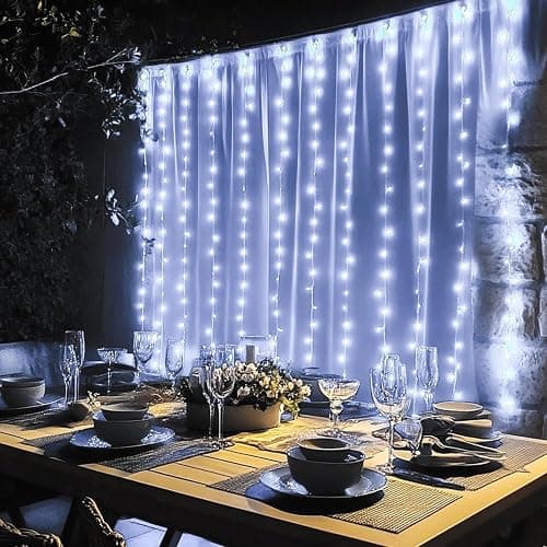 Dazzle Bright 300 LED Curtain String Lights, Christmas Fairy Lights for Bedroom with 8 Lighting Modes, Connectable Waterproof Window Lights Party Wedding Garden Wall Decor, White thumbnail 6