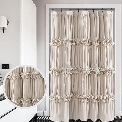 Homechoice Decor Camel Ruffle Stall Shower Curtain, Vintage Handcrafted Bow Tie Bath Curtain for Master Bathroom, Ruched Microfiber Bathroom Curtain with 8 Buttonholes, 48" W x 72" H (LQ-10) thumbnail 3