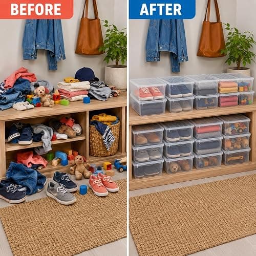 Basicwise Shoe Container – Clear 6 Quart Stackable Box with Lid, Small Plastic Bin for Shoes, Closet Organizer, Secure-Fit, See-Through, 10.5 x 14 x 5.5 in thumbnail 6