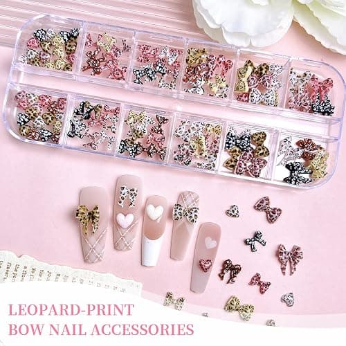 Dermalyx 12 Fächer Box Nageldekoration, Leopard Schleifen Y2K Resin Nail Art DIY Zubehör, Hotfix Strasssteine, Kristalle für Nägel, Rhinestones Set mit Applikator thumbnail 5