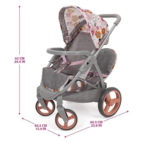 509 Crew: Melange Flora - Mabelle Duo Twin Doll Stroller - Accessory for 2 Dolls Up to 18", Foldable Design, Retractable Canopy, Kids Toy, Ages 3+ thumbnail 3