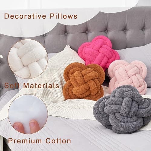 Xiashrk Knot Pillow Ball, 12" Soft Decorative Throw Pillows for Couch Bed, Dark Brown Knotted Plush Throw Pillow Handmade Square Cushion Home Couch Decor Pillows for Living Room thumbnail 6