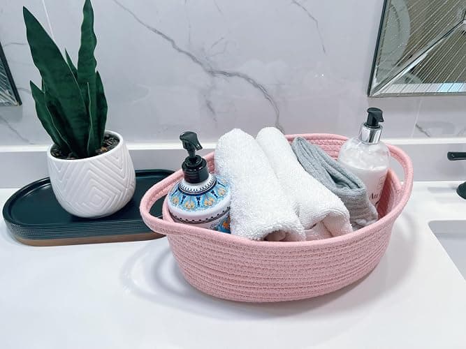 GiftExpress Pink Woven Easter Basket - 13" x 8" x 5" Cotton Rope Organizing Baskets for Baby Items or Cat & Dog Toys - Cute Soft Gift Storage Bin w/ Handles thumbnail 4