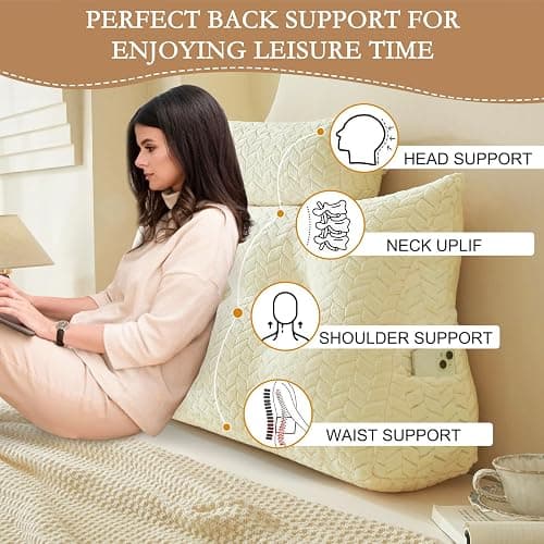 YOUR MOON Wedge Headboard Pillow Twin with 1 Pack Neck Roll Pillows, Triangular Wedge Backrest Pillow Headboard for Bed,Daybed,and Lounging, Large Bed Bolster Pillows,Off White thumbnail 4