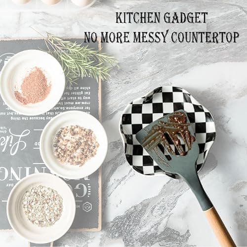 Miamolo Spoon Rest for Stove Top, 5.3in Checkered Spoon Holder Utensil Rest, Ceramic Spoon Rests for Coffee Bar, Kitchen Gadget Cooking Gift for Housewarming - Heat Resistant & Dishwasher Safe thumbnail 5