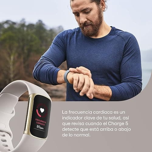 Fitbit Charge 5 Advanced Fitness & Health Tracker with Built-in GPS, Stress Management Tools, Sleep Tracking, 24/7 Heart Rate and More, Lunar White/Soft Gold, One Size (S &L Bands Included) (Renewed) thumbnail 4