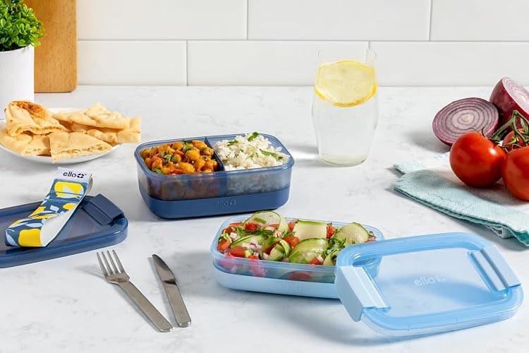 Ello 2-Pack Lunch Stack Plastic Food Storage Container Bento Box with Airtight, Leak-Proof Locking Plastic Lids and Silicone Base, BPA-Free, Freezer, Microwave, and Dishwasher Safe, Blueberry thumbnail 2