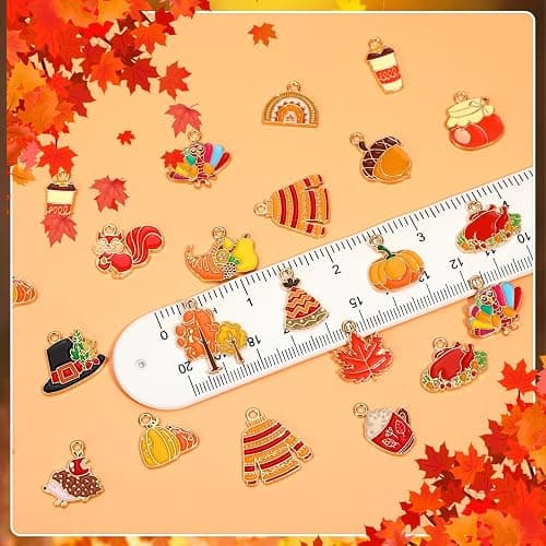 MARFOREVER 40Pcs/20 Pairs Fall Charms, Thanksgiving Charm for Jewelry Making, Autumn Pumpkin Maple Leaf Turkey Enamel Pendants for Bracelet Necklace Earrings Making Accessories thumbnail 4