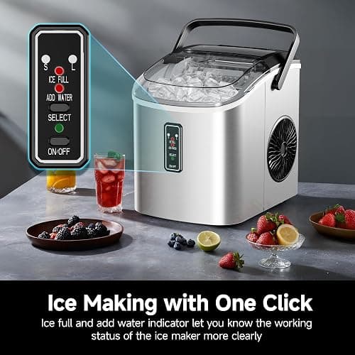 EUHOMY Ice Maker Countertop, 9 Cubes Ready in 6 Mins, 26lbs/24H, Self-Cleaning, Portable Ice Maker Machine with Carry Handle, Basket and Scoop, 2 Sizes of Bullet Ice for Home, Kitchen, Office thumbnail 6