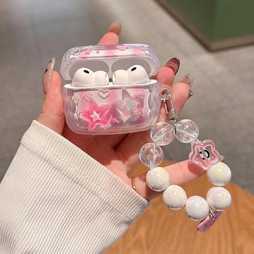 PHOEACC for Airpod Pro 3 Case 2025 Cute Dream 3D Gitter Stars Clear Protective Cover with Strap Keychain Compatible with AirPods Pro 3rd Generation Case for Girls Women (Stars Pink) thumbnail 3