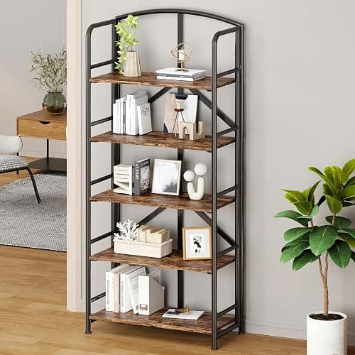 THKKY No-Assembly Folding Gold Bookshelf Storage Shelves 5 Tiers Vintage Multifunctional Plant Flower Stand Storage Rack Shelves Bookcase for Home Office thumbnail 2