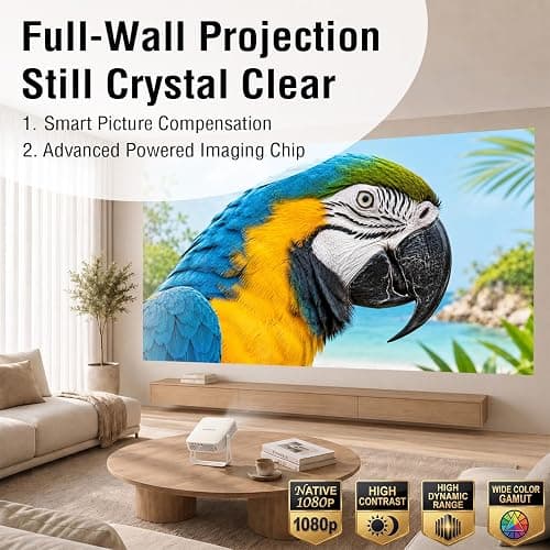 [Officially-Licensed App & Auto Focus]White Smart Mini Projector with WiFi and Bluetooth, XuanPad 4K Support Movie Projector, Portable Native 1080P Outdoor Projector with 360° Stand thumbnail 4