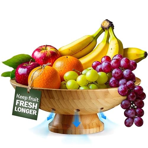 Bambüsi Wooden Fruit Bowl - Large Decorative Pedestal Bowl for Kitchen Counter, Dining Table, and Home Decor - Modern Serving Bowl for Fruits, Salads, Keys, Centerpiece, Entryway - Image 1