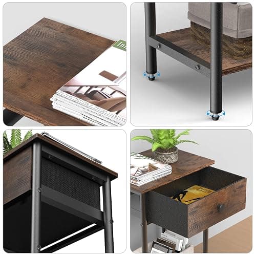 Pabroni Night Stand Bedside Tables with Drawer Rustic End Table for Small Spaces 2 Tiers Side Table Nightstands for Bedroom, Living Room, Study, Office - Rustic Brown - 15.4" x 11" thumbnail 7