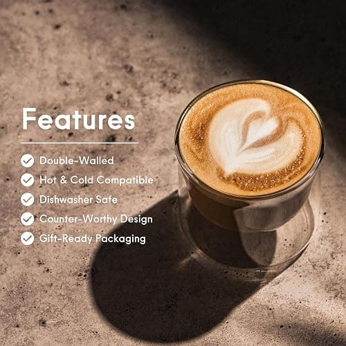 FLUR Latte XL Glasses (Set of 2) Perfect for Lattes, Latte Art, Iced Lattes & Milk Drinks – Double-Walled Borosilicate Glass – Handmade, Lightweight & Durable – 10oz (Amber) thumbnail 4