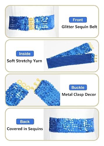 Anna-Kaci Women's Glitter Sequin Belts Stretchy Sparkly Cinch Belt Disco Party Costume Elastic Waist Accessory thumbnail 3