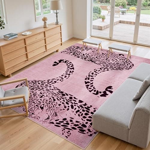 OJIA Leopard Print 8x10 Rugs for Living Room, Soft Pink Bedroom Rug Washable Area Rugs 8x10, Ultra-Thin Modern Dining Room Rug Stain Resistant Floor Carpet for Playroom Kids Room Nursery Office thumbnail 7