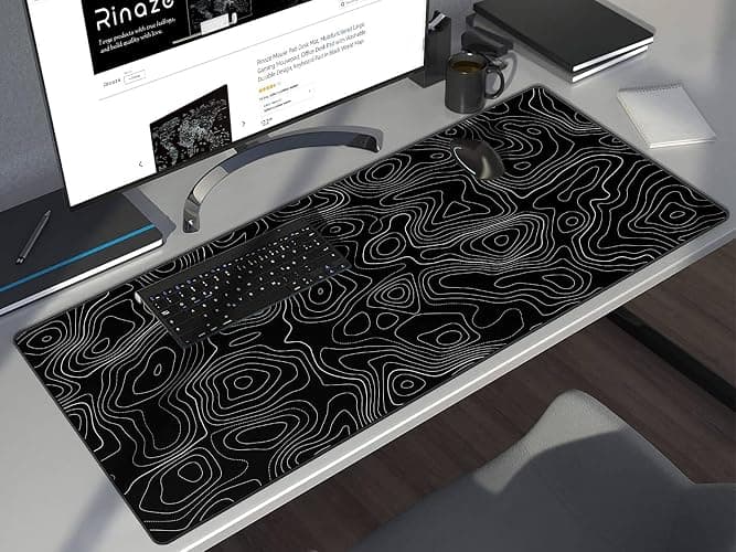 Rinaze Extra Large Gaming Mouse Pad with Black Topographic, XXL Mousepad, Big Mouse Mat Desk Pad, Non Slip Keyboard Pad for Gaming Computer Laptop PC Office Desk Accessories thumbnail 6