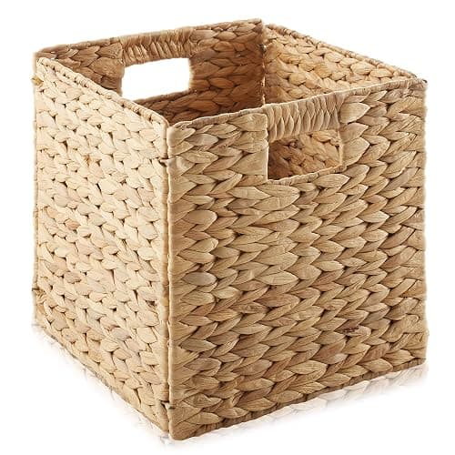 Casafield 10.5" x 10.5" Water Hyacinth Storage Baskets, Natural - Set of 2 Collapsible Cube Organizers, Woven Bins for Bathroom, Bedroom, Laundry, Pantry, Shelves - 2-Pack - Natural thumbnail 4