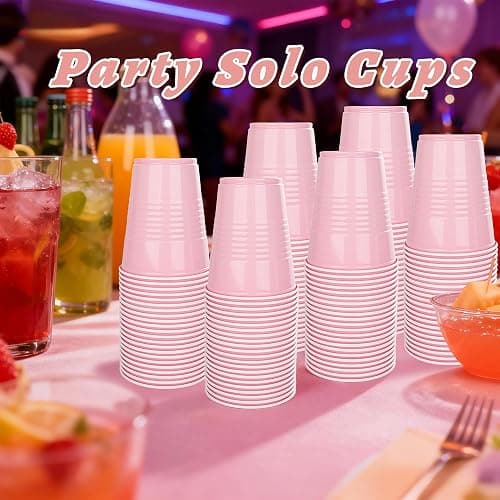 WELLIFE 12 OZ 100 PCS Pink Party Cups Heavy Duty Drinking Cups for Weddings, Valentine’s Day, Girls' gathering,Princess Birthday Parties thumbnail 6
