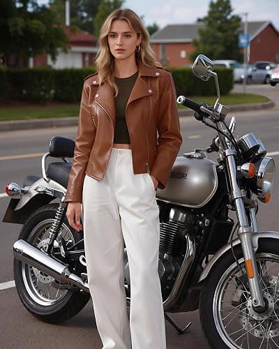 Ommiivex Women Leather Jacket Faux Cropped Coat Cute Short Zip Up for Casual Rock Concert Game Day Edgy Vintage Outfit thumbnail 6