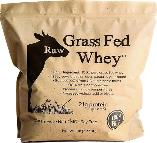 Raw Grass Fed Whey Protein Powder, Happy Healthy Cows, Undenatured, GMO-Free, Hormone Free, Soy Free, Gluten Free, Unflavored, Unsweetened, 5LB - 90 Servings (Pack of 1) - Image 1
