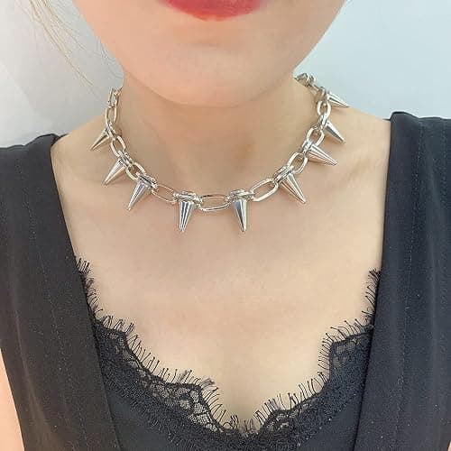 Spike Necklace Spike Choker Rivet Goth Necklaces Chokers with Spikes and Chain Streetwear Vintage Punk Necklace for Women Men thumbnail 3