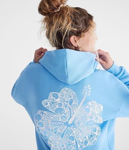 Amiblvowa Preppy Oversized Graphic Hoodies for Women Teen Girl Long Sleeve Pullover Embroidery Hibiscus Sweatshirt Beachwear thumbnail 6