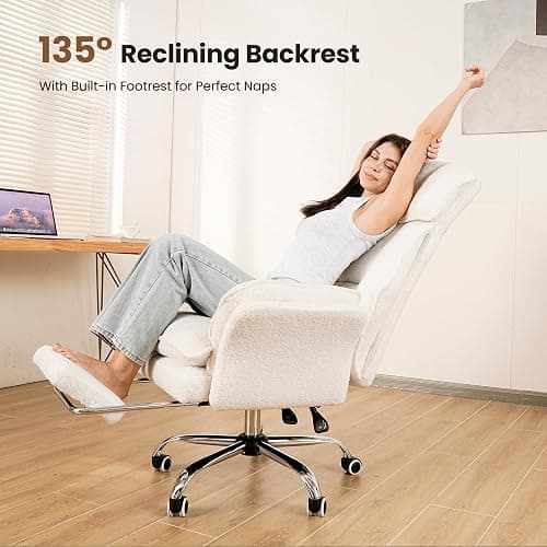 Big and Tall Office Chair, Flip Armrests for Pets & Cross Legged Sitting, Executive Ergonomic Computer Gaming Chair with Foot Rest, Teddy Fleece Wide Seat Reclining Desk Chair thumbnail 6