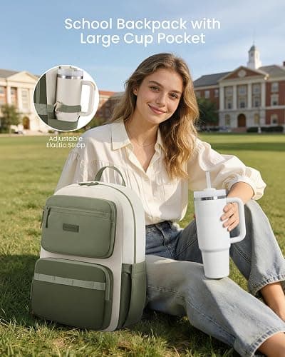 LOVEVOOK Laptop Backpack for Women, School Backpack for Teen Girls with Large Cup Holder, Lightweight Bookbag for College,Work,Travel fits 16 Inch Laptop thumbnail 2