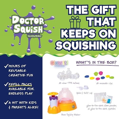 Doctor Squish Squishy Maker Station Neon | DIY Make Your Own Glow In The Dark Squishies Kit | All Inclusive With Glowing Sparkles & Slime Powder | Ages 8 & Up thumbnail 3