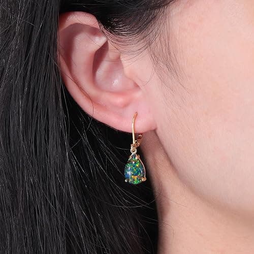 CiNily Teardrop Leverback Dangle Earrings for Women Hypoallergenic Created Fire Opal Pendant Drop Earrings 14K White/Rose/Gold Hanging Lever Earrings Fashion Graduation Party Jewelry Gifts thumbnail 2