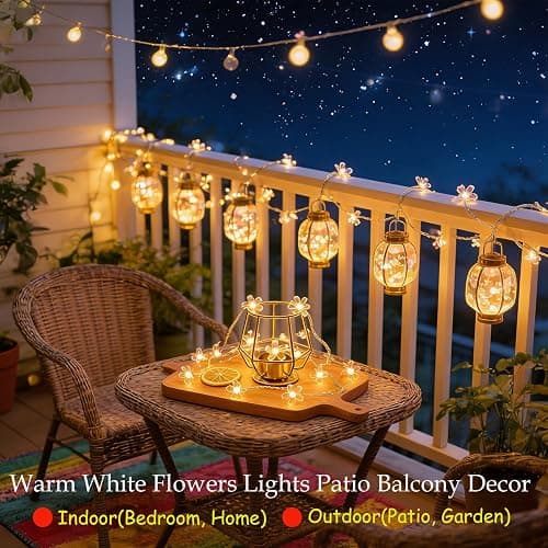 Decorative 100 LED Warm White Cute Cherry Blossom Flower Fairy Light String | 33ft Plug in Yellow Floral Lamp for Bedroom, Wall, Window, Garden, Christmas, Wedding Party, Birthday Banner Hanging Decor thumbnail 3