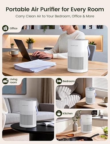 Jafända Air Purifers for Home, Hepa Air Purifier for Bedroom, Air Cleaner for Pet Dander, Quiet Sleep Mode, Portable Air Purifier for Office, Odor, Dust, Smoke (White) thumbnail 8